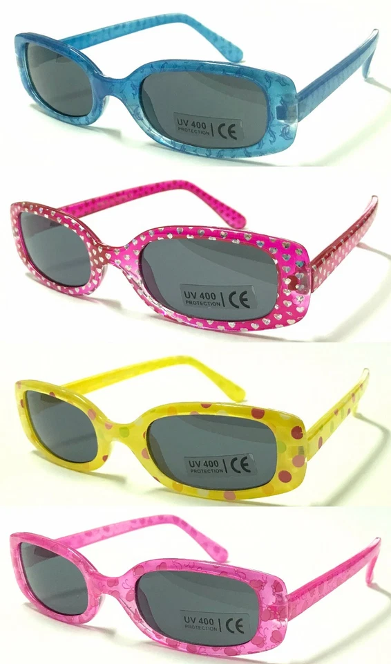 BW30 Kinder Mädchen eckige Sonnenbrille süßes Design/Herz/Schmetterling/Delfin/Punktmuster