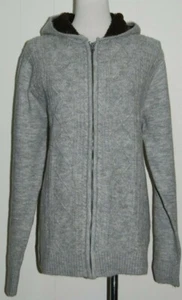 Bleu Ice Cotton Blend Gray Fleece Lined Hood Zip Cardigan Sweater Coat Large - Picture 1 of 4