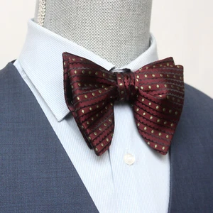 Men's Self tied Bow Tie Maroon Green Polka Dot Bowtie Big Butterfly Bow tie S563 - Picture 1 of 11