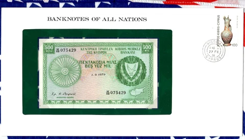 Banknotes of All Nations Cyprus 500 Mils 1979 P-42c UNC M/49 075429 Cover