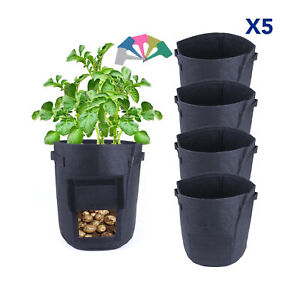 5-Pack Thickened Potato Grow Bags Flap Handle Non-Woven Fabric Pots Bonus Tags