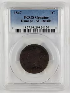 1847 Braided Hair Large Cent - PCGS AU Details - Picture 1 of 4