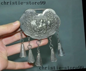 China Tibetan silver Feng Shui kylin Kirin Boy statue Little bell amulet Pendant - Imagen 1 de 7