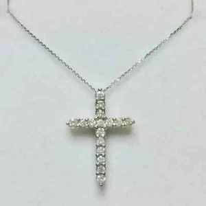 Cross Pendant 2Ct Round Cut Lab Created Diamond Wedding 14K White Gold Plated - Picture 1 of 9