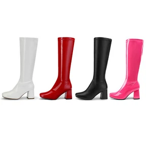 Women Gogo Boots Chunky Block Heel Square Toe Knee High Boots Snug Fit Elegant - Picture 1 of 37