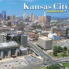Postcard MO Kansas City Penn Valley Park Aerial View Skyline Statues Baseball