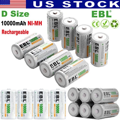 EBL D Size Cell Rechargeable Batteries 1.2V 1OOOOmah 2pcs/4pcs/6pcs/20pcs Lot - Image 1 of 4