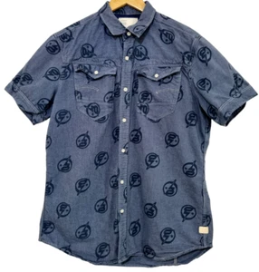 G-Star Raw Navy Blue G-Star Emblem Short Sleeve Button Up Shirt - Size L - Picture 1 of 8