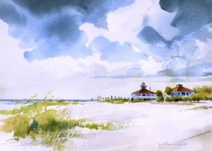 Port Boca Grande Lighthouse & Museum, Florida. James Mann Watercolor Art Prints - Picture 1 of 2