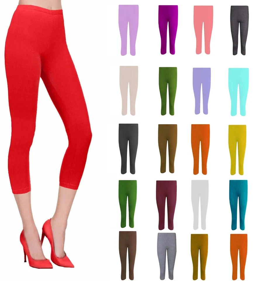 WOMEN LADIES CROPPED 3/4 CAPRI LENGTH LEGGINGS SUMMER PLUS SIZE UK 8-26