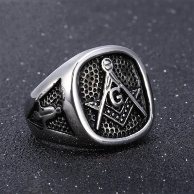Anillo Masónico Retro Para Hombre Masonería Vintage Acero Inoxidable Talla 7-13 Foto 1 de 4