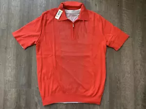 New ZILLI $1200 Silk Cotton Coral Red Mesh Zip up Polo Shirt 50 - Picture 1 of 5