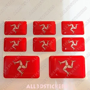 8 x 3D Stickers Resin Domed Flag Isle of Man - Adhesive Vinyl Decal - Imagen 1 de 3