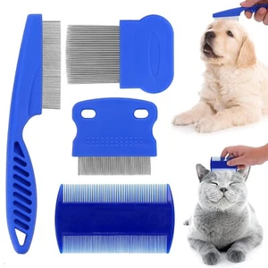 4pcs Flea Comb Set for Cats & Dogs – Pet Grooming & Tear Stain Remover Tool - Picture 1 of 7
