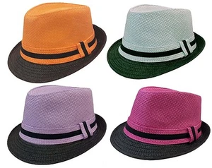 FEDORA TRILBY GANGSTER FEDORA BUCKET HAT MEN WOMEN PAPER STRAW TWO TONE HAT CAP - Bild 1 von 6