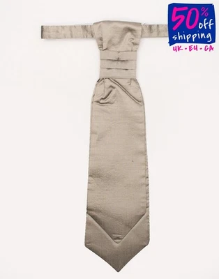 Corbata Doble Corta de Seda PAL ZILERI CERIMONÍA Shantung Gris Ancha Hecha en Italia Foto 1 de 4