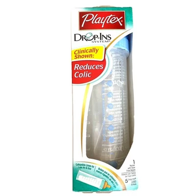 VINTAGE PLAYTEX 8 0z BABY NURSER KIT Bottle LATEX Nipple 5 Liners BLUE 2005 Prop - Image 1 of 4