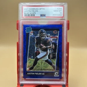 2021 Panini Donruss Optic Justin Fields RC PSA 10 #204 Blue Scope Prizm Jets - Picture 1 of 4