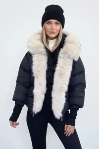 Women's Water Resistant Fur Trim Quilted Short Length Hoody Puffer Bomber Jacket - Picture 1 of 7