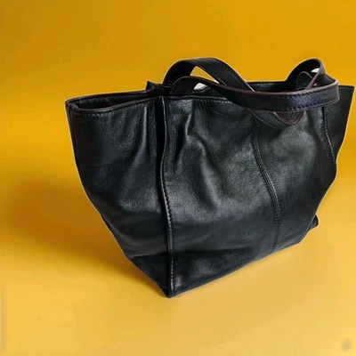 Antonio Melani Black Leather Large Hobo Double Top Handle Purse 17x11x5" - Image 1 of 4
