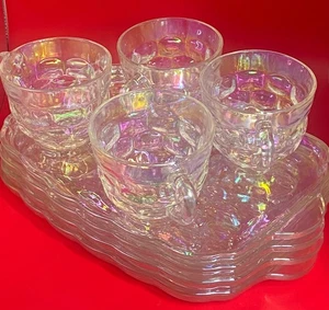 4 Federal Glass Yorktown Irridescent Snack Tray & Cups - Picture 1 of 11