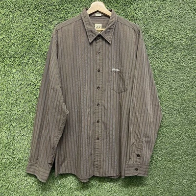 Винтажная мужская рубашка Y2K Anchor синяя с длинным рукавом на пуговицах XXL коричневая в полоску узкая - Изображение 1 из 4