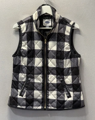 Chaleco ligero Old Navy para mujer negro blanco búfalo a cuadros - talla mediana Foto 1 de 4
