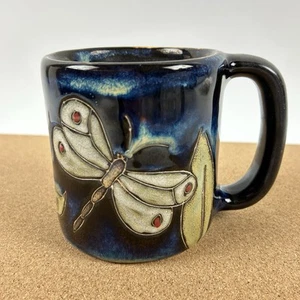 Mara Dragonfly Mug Coffee Cup Stoneware Mexico Pottery 16 oz Butterfly Signed - Picture 1 of 11