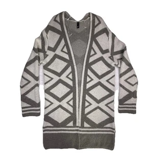 GNW Long Cardigan Sweater L Gray Geometric Boho Duster Knitwear Cottagecore - Picture 1 of 21