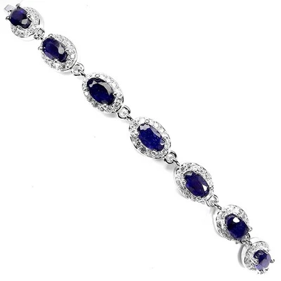 Pulseira de prata esterlina 925 oval safira azul 5x3mm joia de pedra preciosa tamanho 7 - Imagem 1 de 4