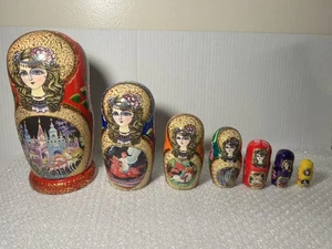 Russian / European Nesting Doll 7 Piece Set Matryoshka Unique Artwork On Each - Picture 1 of 18