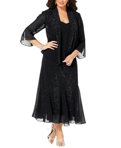 R&M Richards Women's Plus Size Beaded Jacket Dress - Black 28W - Picture 1 of 3