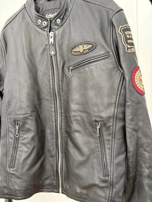 Schott NYC Black Leather Motorcycle Jacket Men’s Café Racer Style Biker Patch - Image 1 of 4