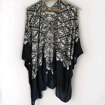 Cárdigan Kimono Abercrombie & Fitch Cubre Negro Geométrico Tri Med Lg Festival Foto 1 de 4