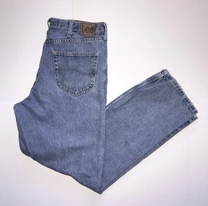 Vintage Lee Riders Herren 38 x 34 blau Denim Jeans Leder Etikett helle Waschung hergestellt in den USA - Bild 1 von 13