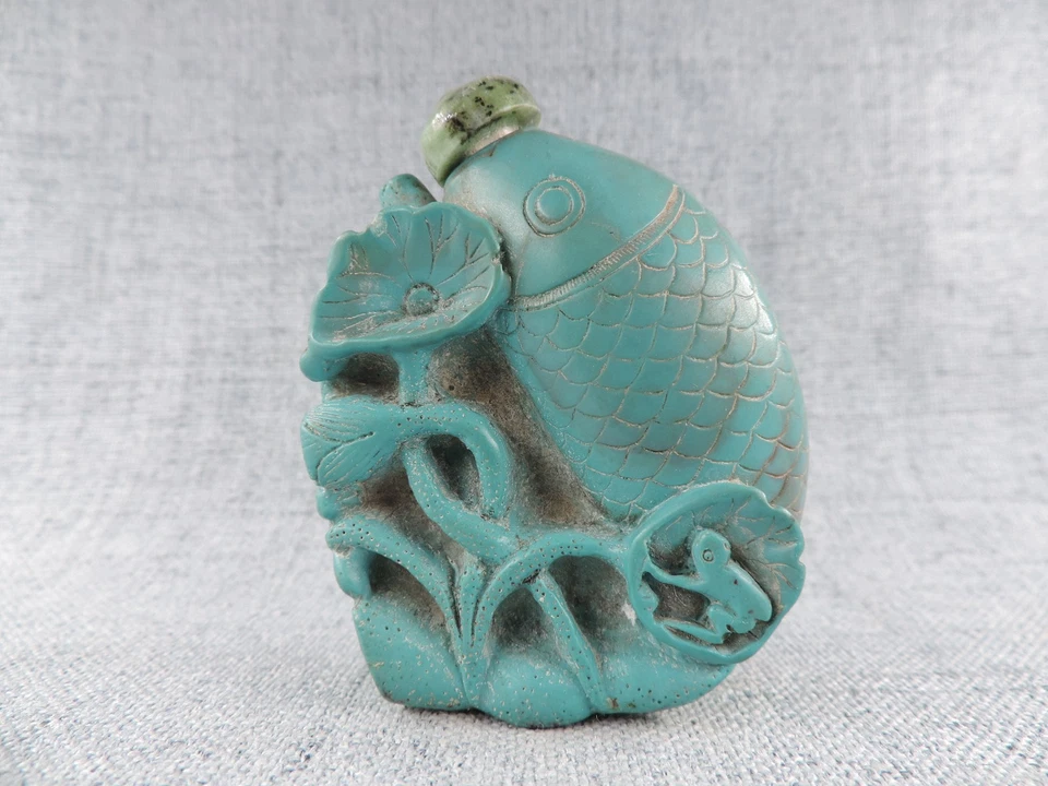 Chinese Older Snuff Vial Hand-carved Fish Statue Snuff Bottle - Image 1 of 4