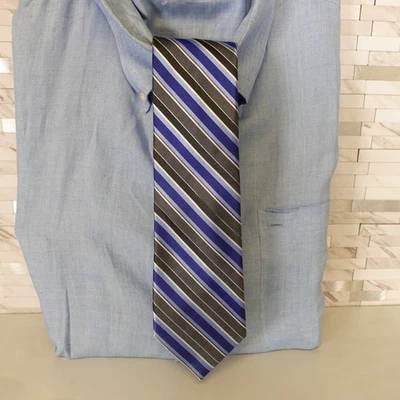 Regimental Striped Tie Mens Blue Silk Jacquard Repp Dress Preppy CROFT BARROW - Image 1 of 4