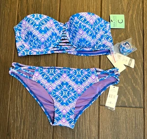 NUEVO CON ETIQUETAS CONJUNTO SUNDAZE STUNNER BANDEAU TOP TALLA 34C Y PANTALONES DE BIKINI TALLA M - Imagen 1 de 7