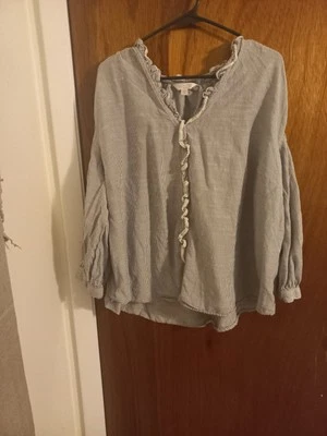 Woman’s Plus Size 3X ~ LC Lauren Conrad Ruffle Peasant Top Blue & White Stripe - Imagem 1 de 4