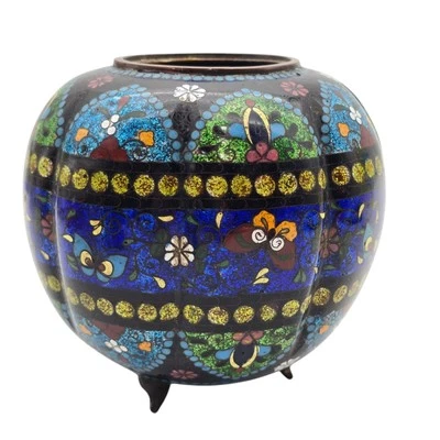 Jarrón incensario japonés del siglo XIX Meiji Ginbari plata Cloisonne 3" de alto sin tapa Foto 1 de 4