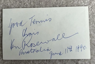 Tarjeta índice 3x5 firmada autógrafa Aussie Tennis Great Ken Rosewall Foto 1 de 2