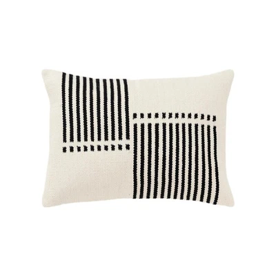 14"X20" Cotton, Rayon Stripe Natural/Black Set of Two Pillow Covers - Image 1 of 4