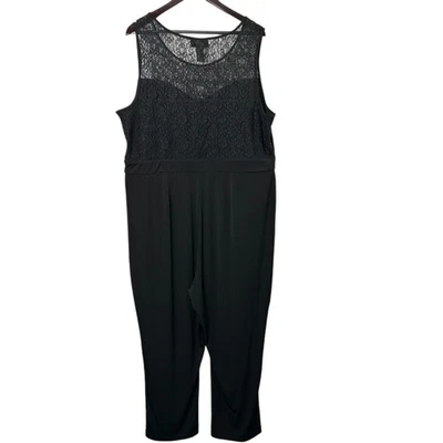 Lane Bryant Black Sleeveless Lace Overlay Wide Leg Jumpsuit Women's Size 24 - Image 1 of 4