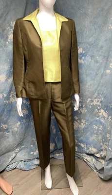 Usado en Excelente Condición Kaspar ASL Mujer’s Pequeño Verde Completamente Forrado Seda 3 Piezas Pantalón Traje 2P Foto 1 de 4