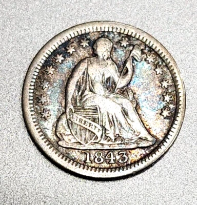 1843 Seated Half Dime - Shattered Die Reverse - High Grade - Nice Orig. Toning - Image 1 of 4