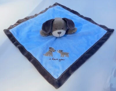 Manta de seguridad Carters I Love You cachorro perro sonajero amoroso azul satinado marrón Foto 1 de 4