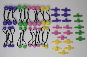 Vintage Ball Ponytail Holders and Hair Clips 41 pieces pink purple green yellow - Picture 1 of 11