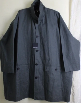 NWT Eskandar LIGHT GRAY Sz 1 O/S Mid Waterproof Linen A-Line Raincoat Long - Image 1 of 3