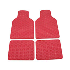 4Pcs PU Leather Car Front Rear Floor Mats Carpet Non-slip Custion Waterproof Red