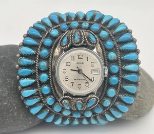 Vintage Navajo Sterling And Turquoise Watch Cuff Bracelet - Picture 1 of 7